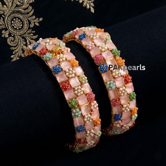 Side profile of gold-plated traditional Kangan displaying the thickness and high-quality finish of the Mona Lisa stone setting.