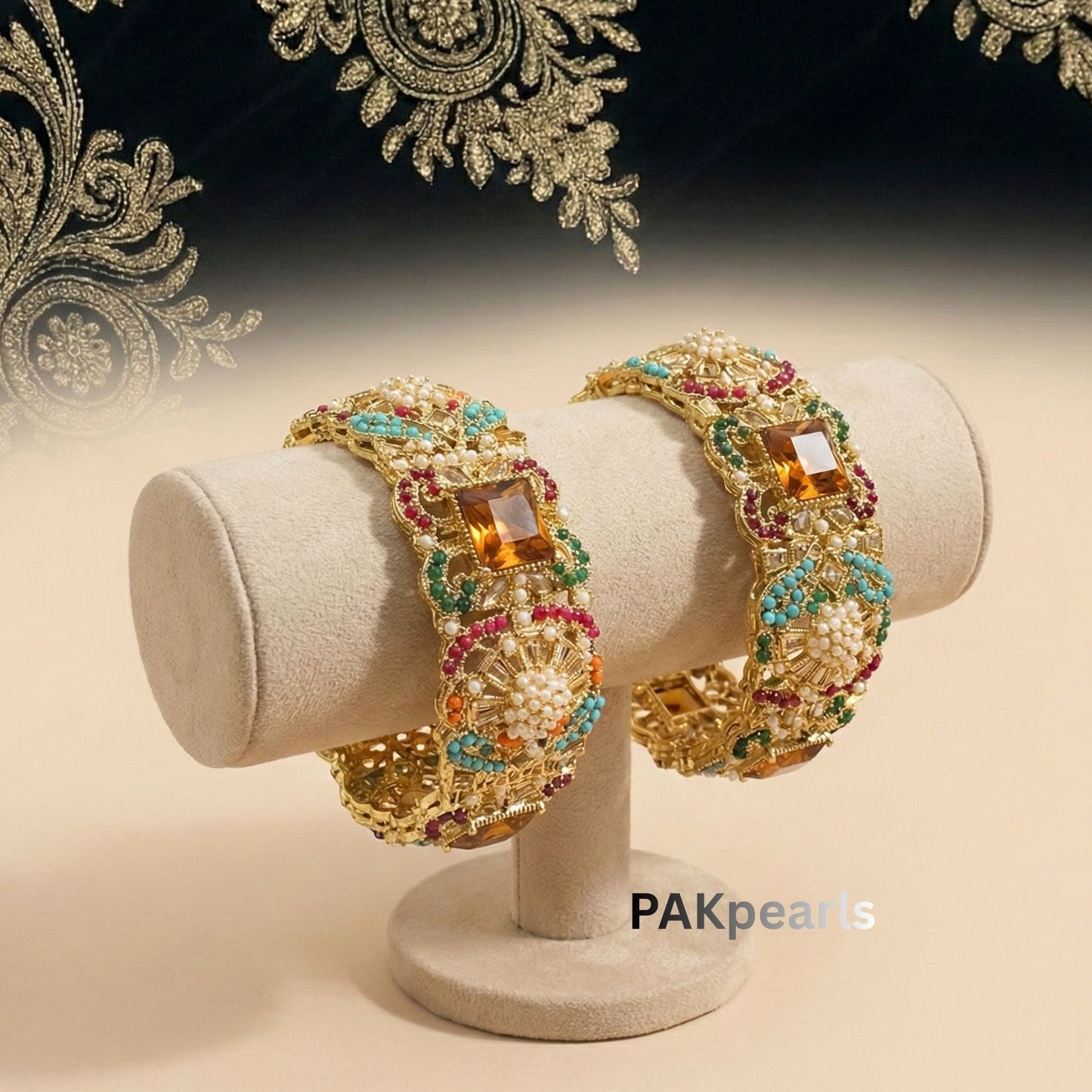 Nauratan Bangles Set with Stones & Pearls