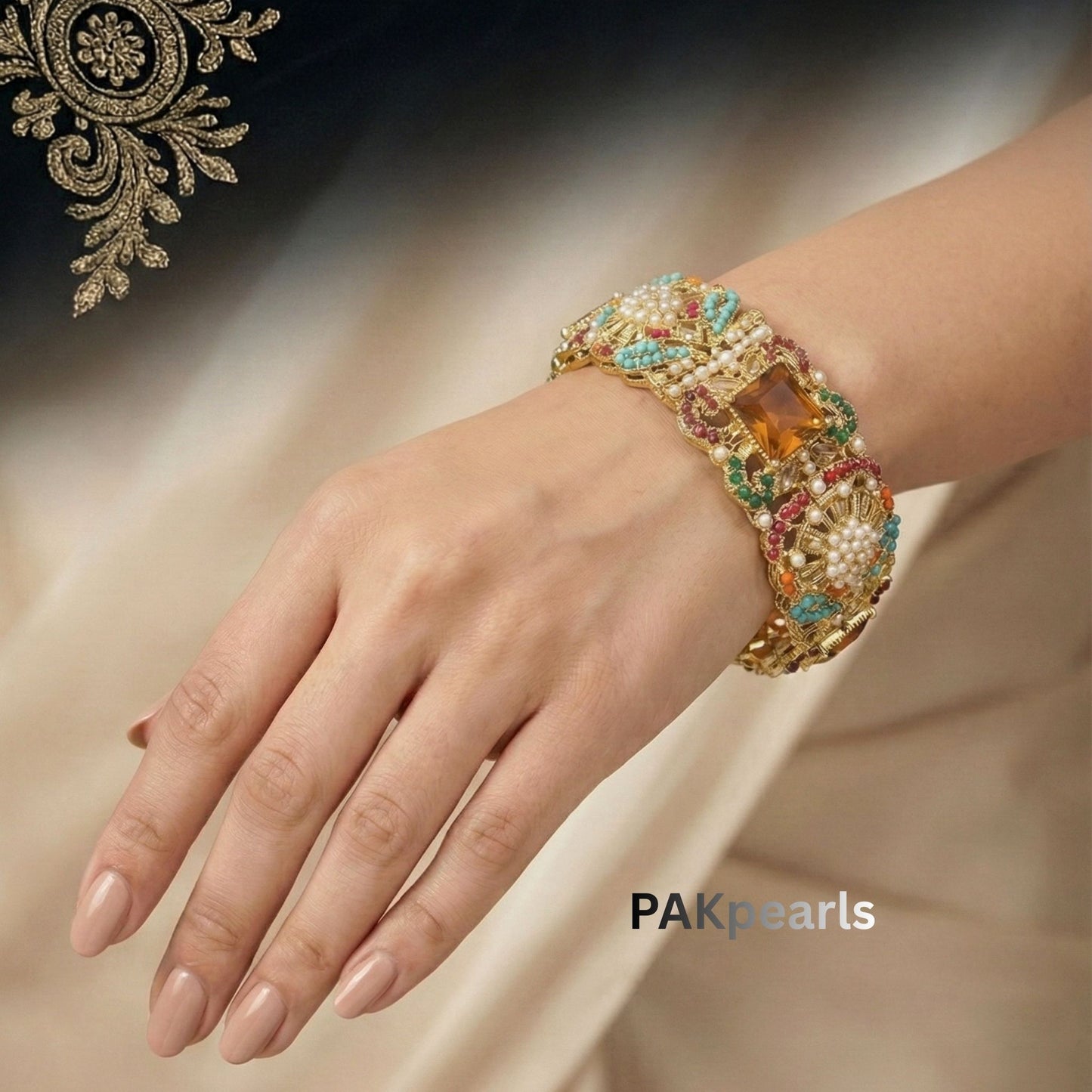 Nauratan Bangles Set with Stones & Pearls
