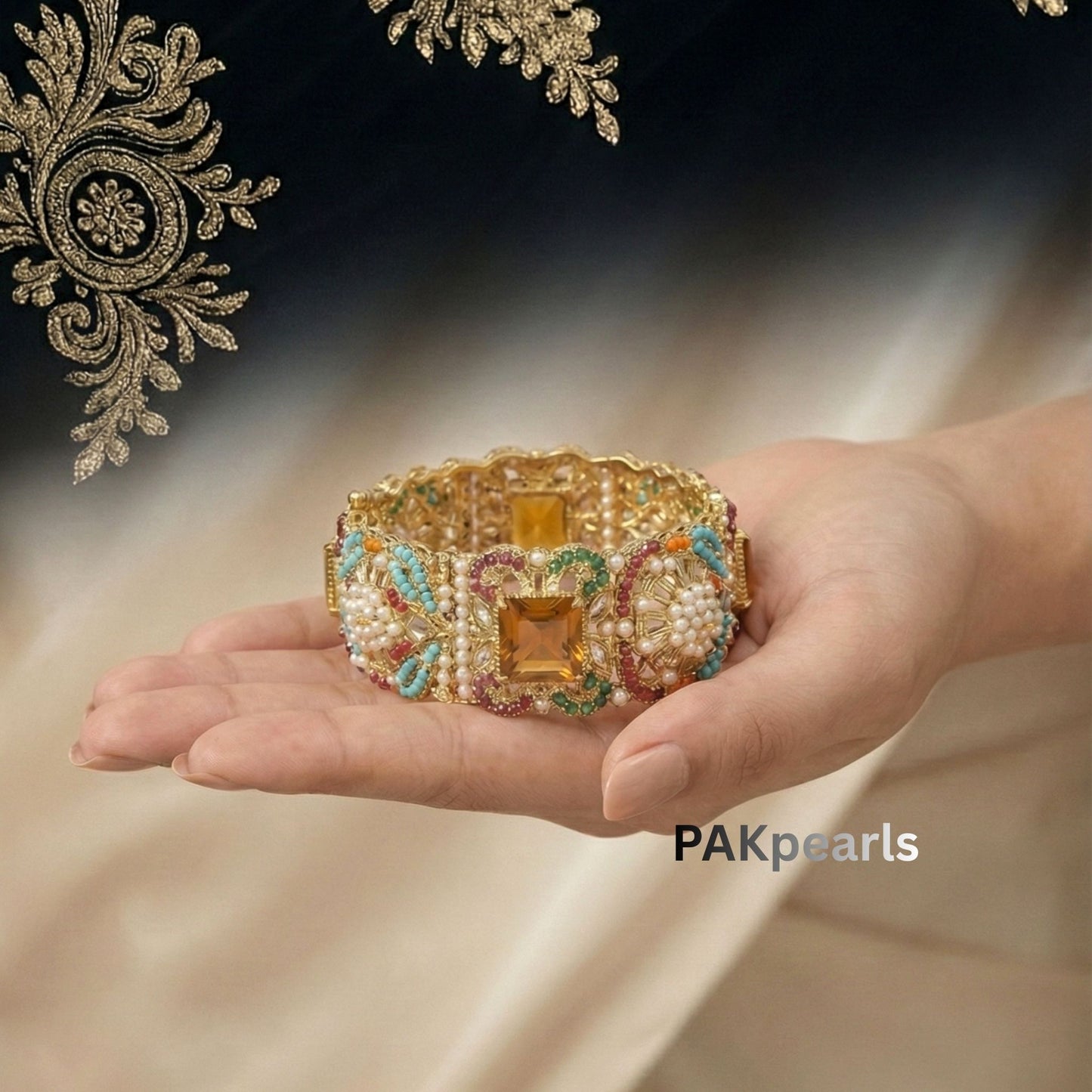 Nauratan Bangles Set with Stones & Pearls