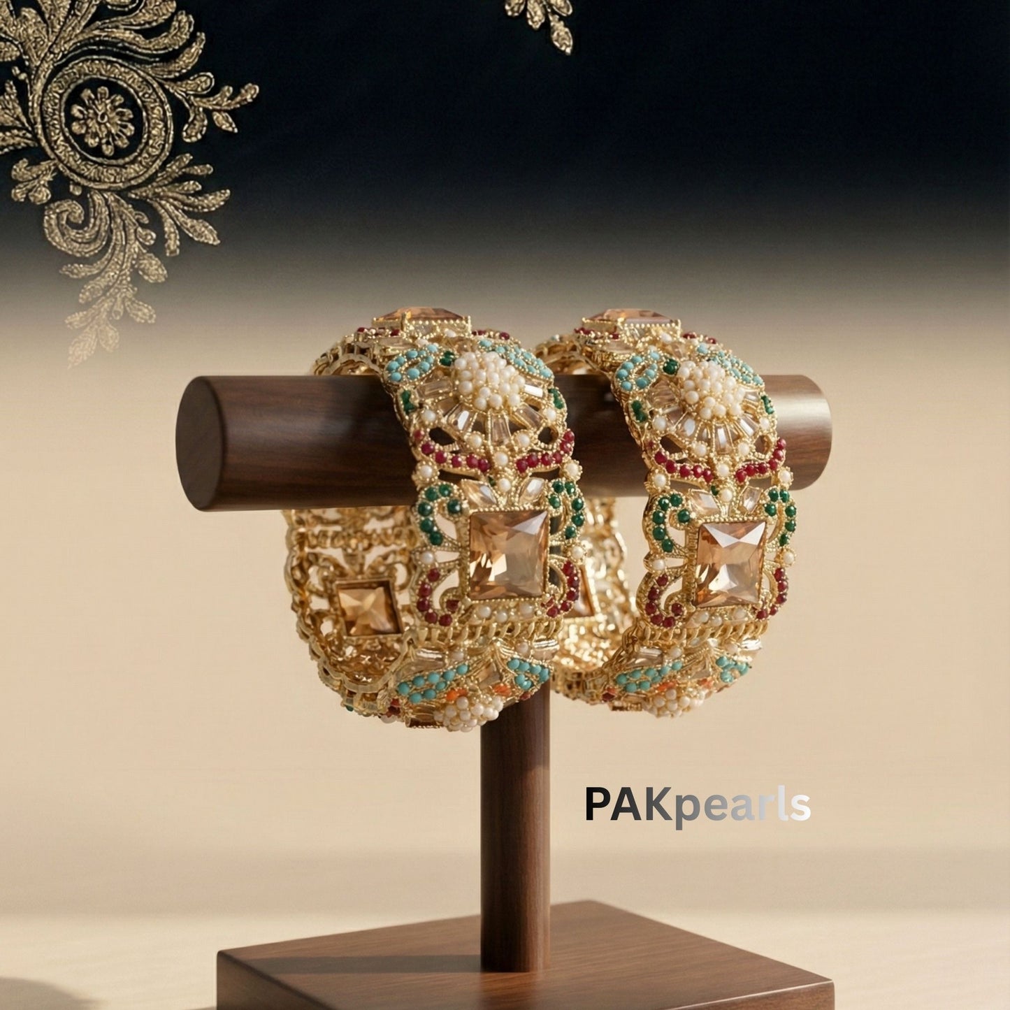 Nauratan Bangles Set with Stones & Pearls