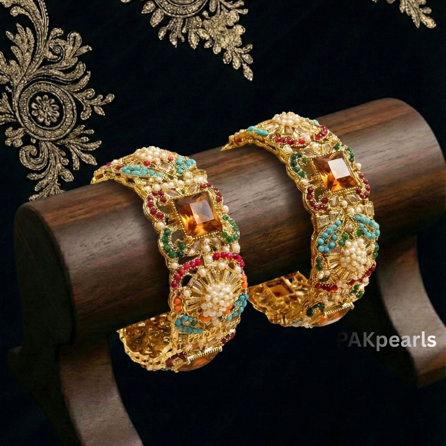 Nauratan Bangles Set with Stones & Pearls