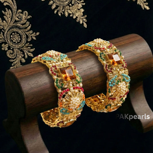 Nauratan Bangles Set with Stones & Pearls